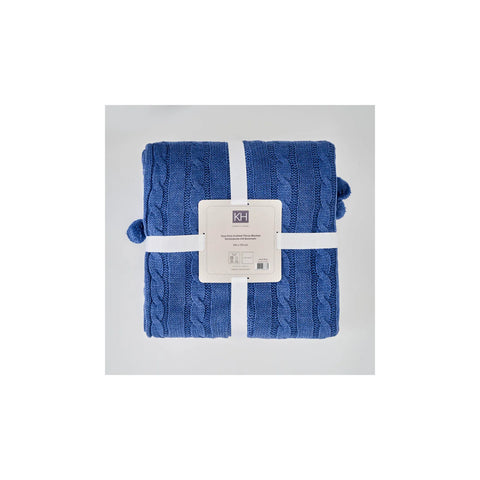 KH JEAN BLUE CABLE KNIT POMPOM THROW