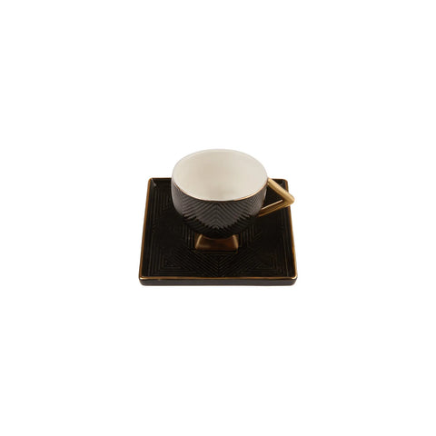 Karaca Art Deco Zwart Persoon Koffie Kopjes Set