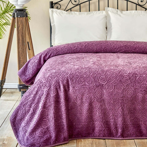 Karaca Home Scala Purple Double Embossed Blanket
 