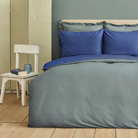 Karaca Home Basic Gray Indigo Reversible Double Bed Duvet Set