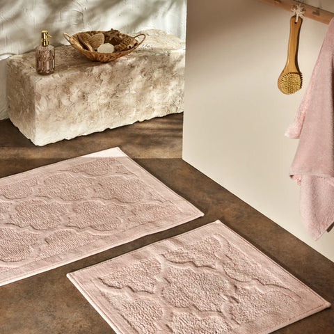 Karaca Home Katy 2-Piece Bath Mat Set, Powder Pink  