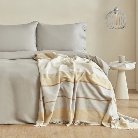 Karaca Home Nevada Double Cream Duvet Cover Jacquard Bedspread Set Mustard