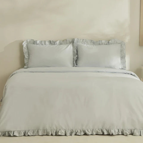 Karaca Home Pure Ruffle 100% Katoenen Tweepersoons Dekbedovertrek Set Lichtblauw