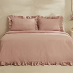 Karaca Home Pure Ruffle 100% Katoenen Tweepersoons Dekbedovertrek Set Poeder