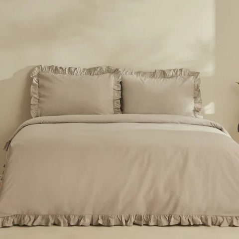 Karaca Home Pure Ruffle 100% Cotton Double Bed Duvet Set Light Gray