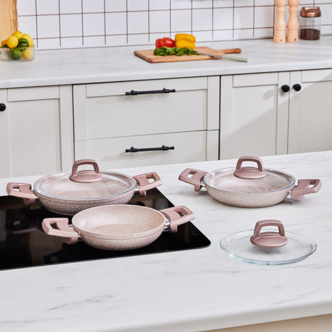 Karaca Biogranite Induction Shallow Frying Pan Set 3 Piece Rose Gold