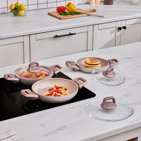 Karaca Biogranite Induction Shallow Frying Pan Set 3 Piece Rose Gold