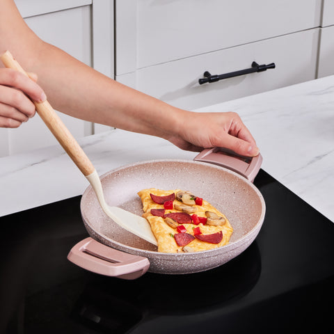 Karaca Biogranite Induction Shallow Frying Pan Set 3 Piece Rose Gold