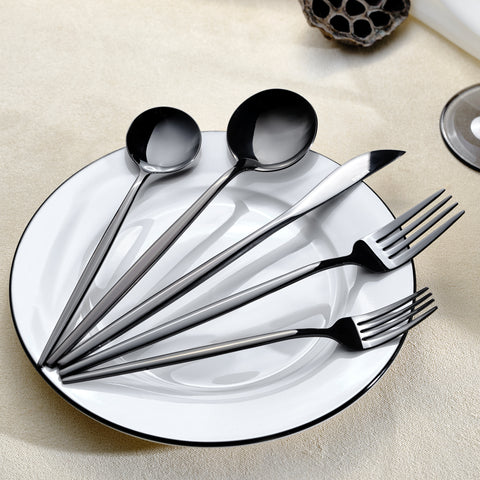 Karaca Orion Shiny Black 60-piece Cutlery Set for 12 People