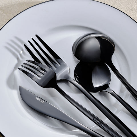 Karaca Orion Shiny Black 60-piece Cutlery Set for 12 People