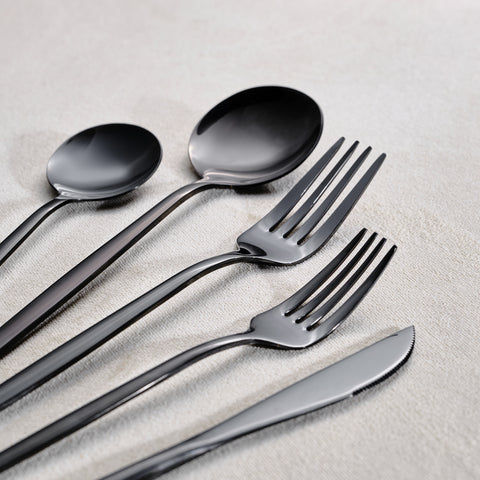 Karaca Orion Shiny Black 60-piece Cutlery Set for 12 People