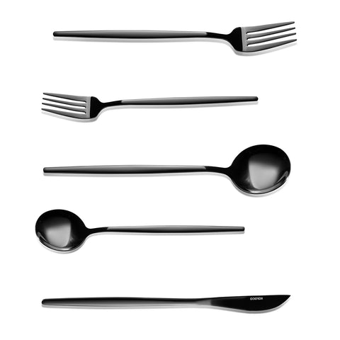 Karaca Orion Shiny Black 60-piece Cutlery Set for 12 People