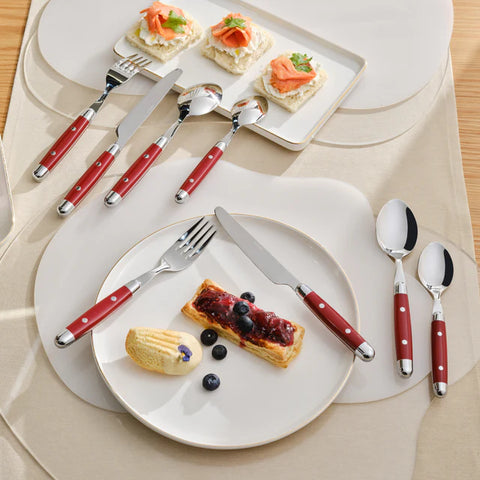 Karaca Alina 24-Piece Cutlery Set for 6 People - Fork, Knife, Spoon, Red