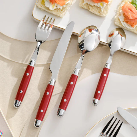 Karaca Alina 24-Piece Cutlery Set for 6 People - Fork, Knife, Spoon, Red