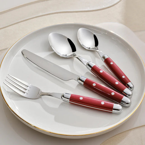 Karaca Alina 24-Piece Cutlery Set for 6 People - Fork, Knife, Spoon, Red