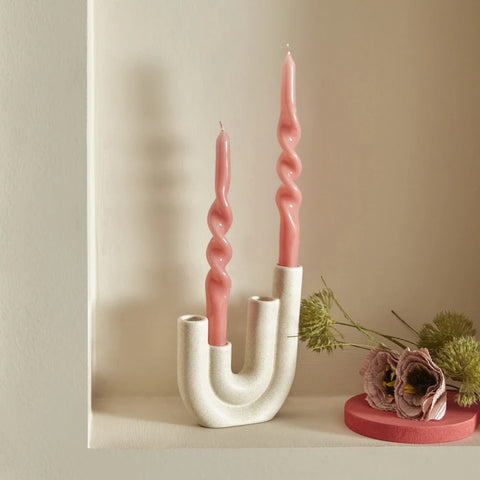 Karaca Home Twisted 2-Piece Candle Holder Pink