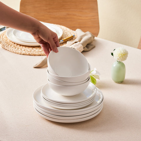 Karaca Streamline Remi 18-piece bone china dinner service for 6 people, white