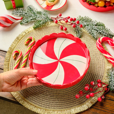 Karaca New Year Christmas Candy Stripe Cake Plate 20.5 Cm