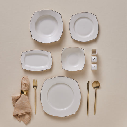 Karaca Square Bone Wave 53-Piece 12-Person Dinner Set Gold