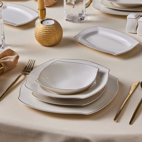 Karaca Square Bone Wave 53-Piece 12-Person Dinner Set Gold