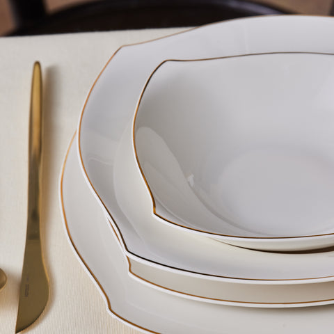 Karaca Square Bone Wave 53-Piece 12-Person Dinner Set Gold