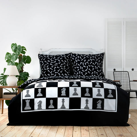 KH CHESS DUVET COVER SET (200X200+2*80X80) DEU