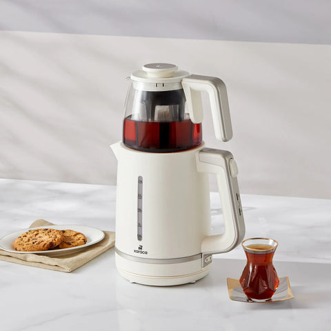 Karaca Maxi Tea XL 2-in-1 theemaker met glazen zeef en waterkoker, moerbei