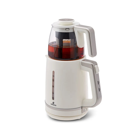 Karaca Maxi Tea XL 2-in-1 theemaker met glazen zeef en waterkoker, moerbei