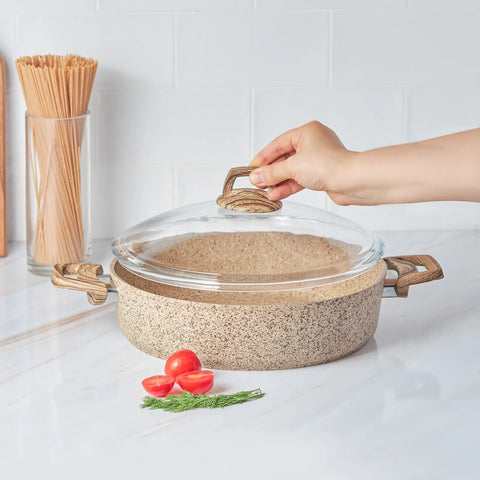 Karaca Wood pan van BioGraniet voor auberginegerechten 30 cm, zilver