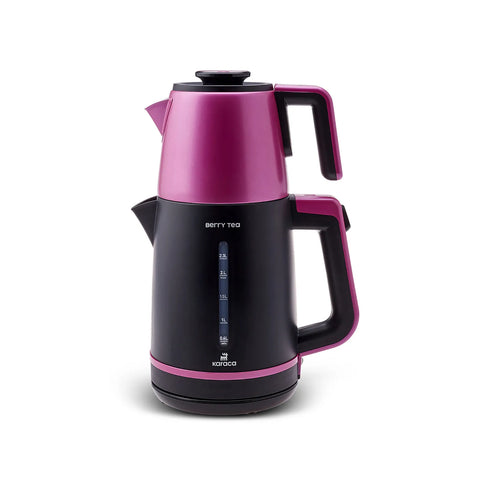 Karaca Berry Tea XL 2-in-1 theemaker en waterkoker met stalen theepot, roze bes