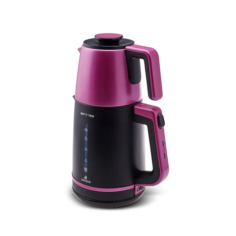 Karaca Berry Tea XL 2-in-1 theemaker en waterkoker met stalen theepot, roze bes