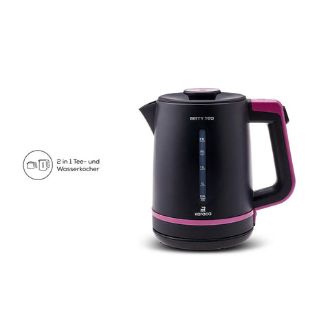 Karaca Berry Tea XL 2-in-1 theemaker en waterkoker met stalen theepot, roze bes