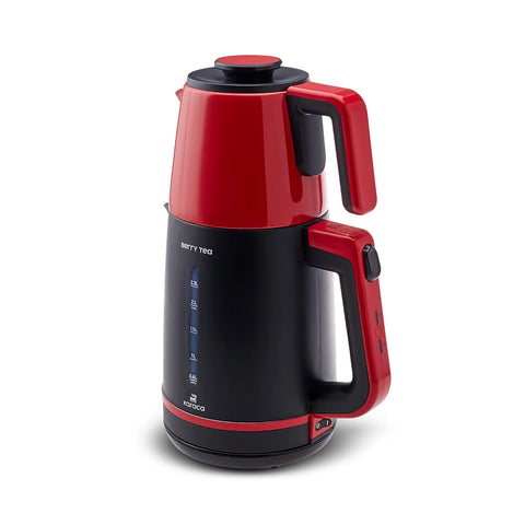 Karaca Berry Tea XL 2-in-1 theemaker en waterkoker met stalen theepot, cranberry