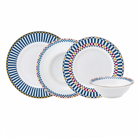 Karaca Damas 24-delig porseleinen servies voor 6 personen, blauw