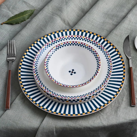 Karaca Damas 24-delig porseleinen servies voor 6 personen, blauw