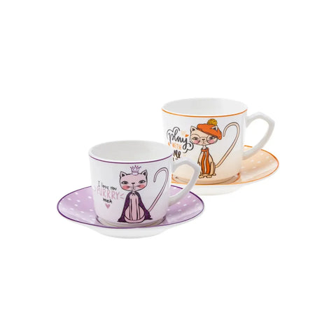 Karaca Fancy Cat koffiekopjesset voor 2 personen