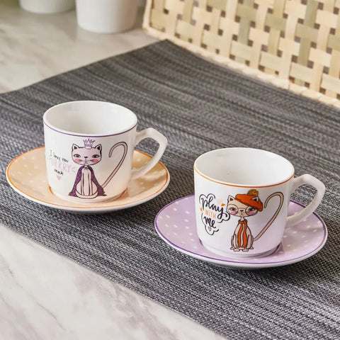 Karaca Fancy Cat koffiekopjesset voor 2 personen