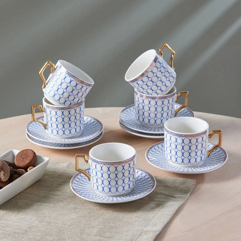 Karaca Jolly Blue Ring Set of 6 Coffee Cups 100 ml