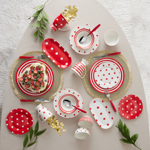 Karaca Polka Dot, porseleinen dessertbord 19 cm, rood