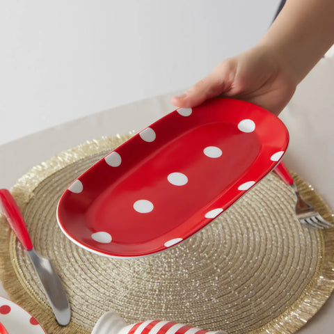 Karaca Polka Dot, porseleinen bord 26 cm, rood