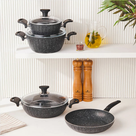 COOKPLUS  BİOGRANİT DREAM 7 PARÇA TENCERE SETİ BLACK