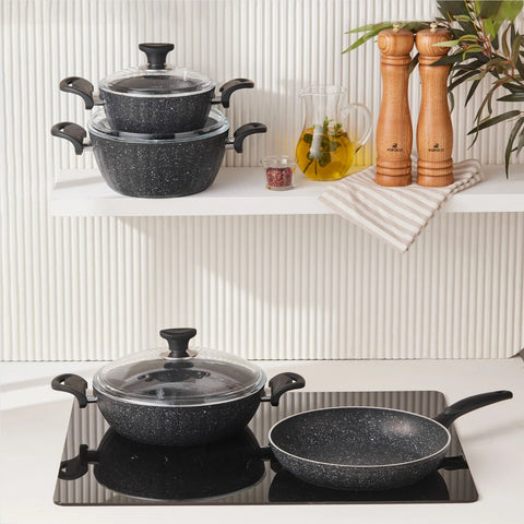 COOKPLUS  BİOGRANİT DREAM 7 PARÇA TENCERE SETİ BLACK