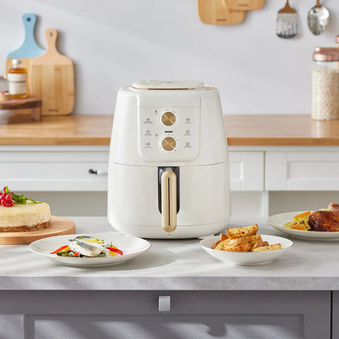 Karaca Air Cook, handmatige XL airfryer, crèmekleurig/goud