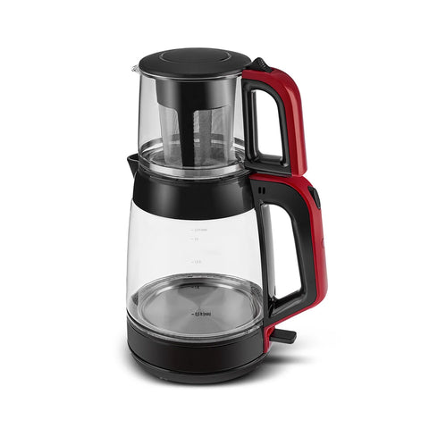 Karaca, glazen XL 2-in-1 glazen theemaker en waterkoker, rood