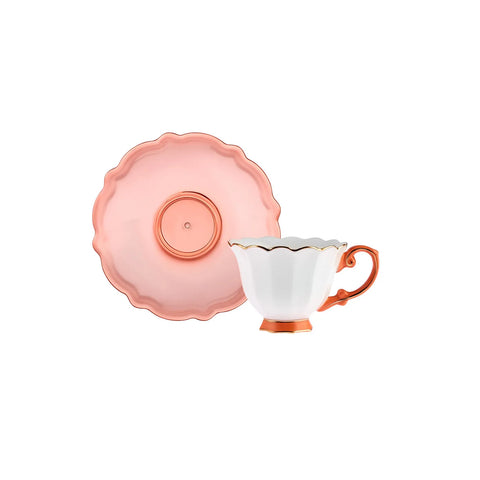 Karaca Samo, set koffiekopjes van 90 ml voor 2 personen met schoteltjes van acryl, oranje