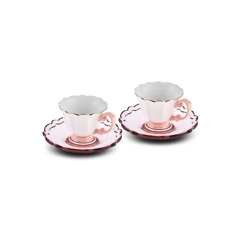 Karaca Samo, set koffiekopjes van 90 ml met acryl schoteltjes voor 2 personen, roze