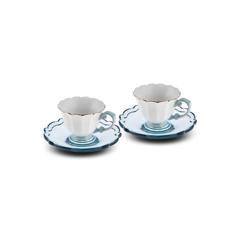 Karaca Samo, set koffiekopjes van 90 ml met acryl schoteltjes voor 2 personen, turkloois