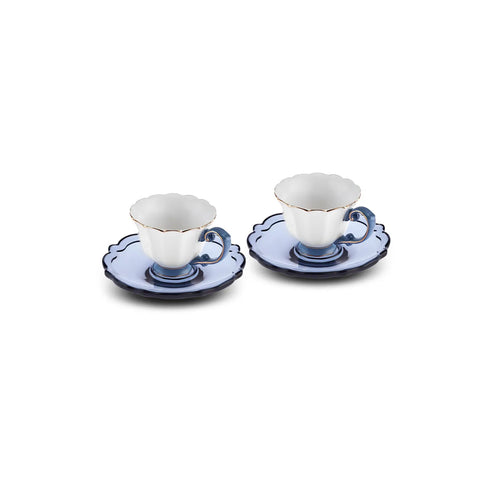 Karaca Samo, set koffiekopjes van 90 ml met acryl schoteltjes voor 2 personen, donkerblauw