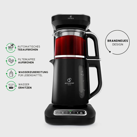 Karaca Caysever Robotea Pro 4 in 1, automatische theezetter, waterkooker en filterkoffiezetter met spraakfunctie, 2500 W, chroom