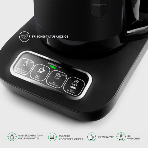 Karaca Caysever Robotea Pro 4 in 1, automatische theezetter, waterkooker en filterkoffiezetter met spraakfunctie, 2500 W, chroom